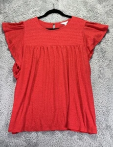 Time And Tru Womens Red Top 3XL Flutter Sleeve Tunic Linen Blend Holiday - Picture 1 of 9