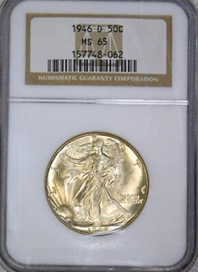 1946-D Walking Liberty Half Dollar NGC MS65 Lt Gold Stunning Luster PQ #C501B - Picture 1 of 4