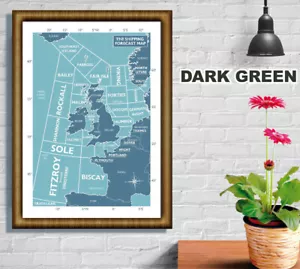 Shipping Forecast Regions, Map, Print, Dark Green, Poster, A4, A3, A2 Poster - Picture 1 of 3