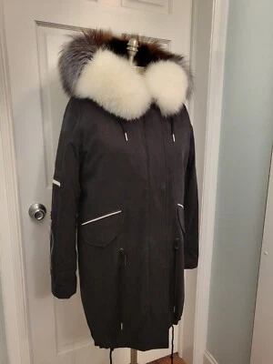genuine fox trim hooded parka coat - Image 1 of 4