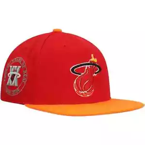 Miami Heat Hat Team Sided Red Orange HWC Mitchell & Ness Fitted Size 7 1/4 - Picture 1 of 4