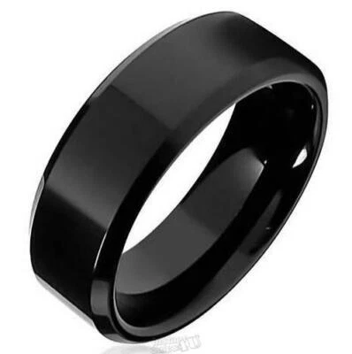 Anillo de tungsteno negro joyería no personalizado tamaño 8 (8 mm) Foto 1 de 2