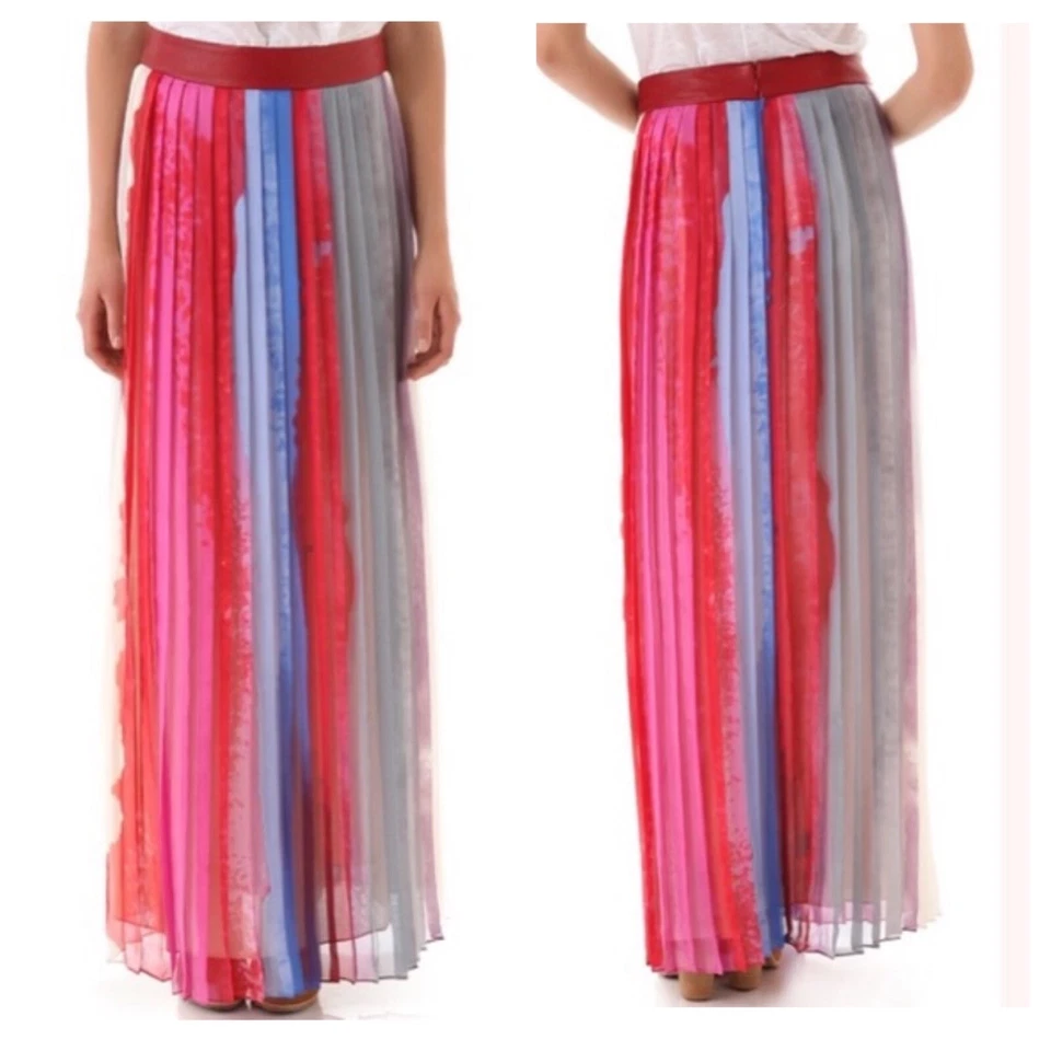 Falda Gossamer Rag & Bone Seda Talla 4 Cuero Cintura Plisada Gasa Cecil Foto 1 de 4