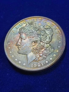 🌟 1921-D Denver Morgan Silver Dollar UNC $1 Coin TONED - Picture 1 of 4