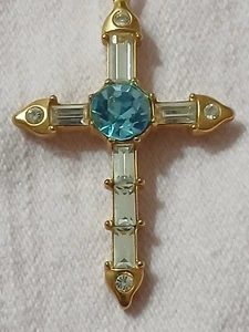 Blaues Topaskreuz mit Strassbaguetten, signiert 1997 PSCO - Bild 1 von 4