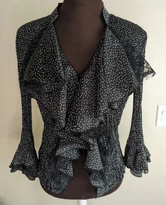 Blusa Lloyd Williams Arrugada Negra Blanca Lunares Volantes Manga Larga Talla M - Imagen 1 de 11