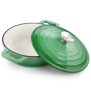 MegaChef 2 Quart Round Enameled Cast Iron Braiser Pan in Green - Picture 1 of 2