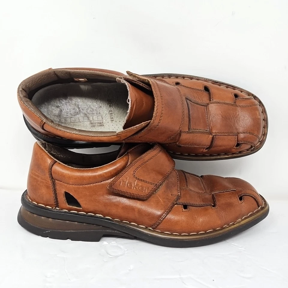 Sandalias Rieker Fisherman Hombre Talla 8.5US Anchas Cuero Marrón Gancho y Lazo Comodidad Foto 1 de 4