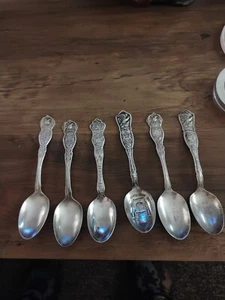 Antico cucchiaio souvenir placcato argento, Delaware, Wm Rogers & Son AA, set di 6 diff - Foto 1 di 6