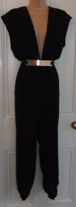 RIVER ISLAND SZ 14 UK SEMI LINED BLACK PLEATED BELTED RUCHED EVENING JUMPSUIT