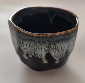 CLAY POTTERY BOWL DISH Handmade Ramekin BLACK BLUE "Dripping" Holds 12 oz NEW - Picture 1 of 6