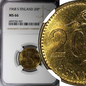 Finland Aluminum-Bronze 1968 S 20 Pennia NGC MS66 TOP GRADED KM# 47 (7) - Picture 1 of 5