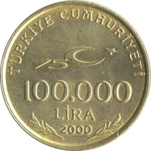 Turkish Coin Turkey 100 000 Lira | Mustafa Kemal Ataturk | 1999 - 2000 - Picture 1 of 12