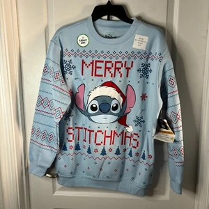 Disney Stitch Adult Light Up Christmas Holiday Long Sleeve Pullover Sweatshirt - Picture 1 of 7