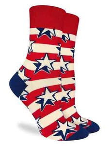 Stars & Stripes Women's Crew Socks Size 9-11 Good Luck Patriotic Fashion New - Picture 1 of 1