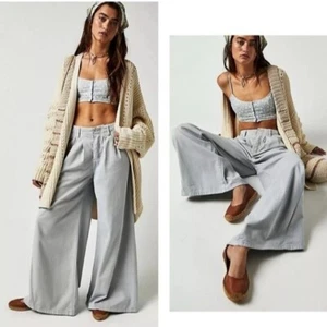 FREE PEOPLE Light As Spring Trousers Wide Leg Effortless Oversized Pants Grey 6 - Picture 1 of 13