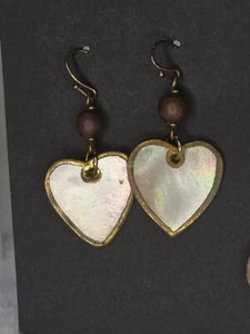 Natural Abalone Shell HEART Bead Dangle Drop Earrings - Picture 1 of 7