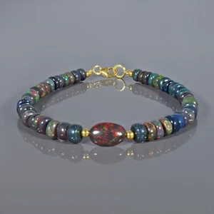 A+ Natürliche Multi Feuer Schwarz Opal Rondelle Perlen 925 Silber 7,8" Strang Armband - Bild 1 von 5