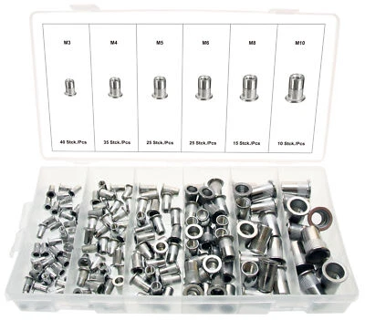 Nietmuttern-Sortiment Einnietmuttern Satz / EDELSTAHL Gewinde M3-M10 150-tlg. - Bild 1 von 4