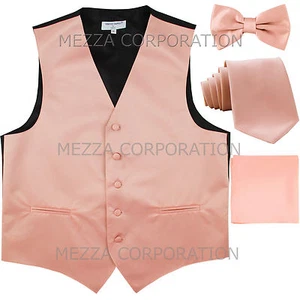New Men's tuxedo Vest Waistcoat With Necktie, Bowtie & Hankie Set Mauve Pink - Picture 1 of 5