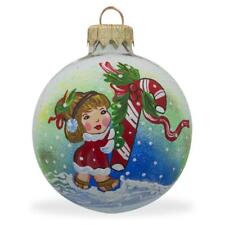 Girl with Candy Cane Glass Ball Baby's First Christmas Ornament 3.25 Inches
