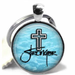 Stronger Cross Glass Top Pendant Style Clip On Key Chain Religious Gift Jewelry - Picture 1 of 1