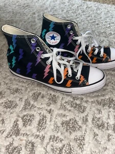 Converse Chuck Taylor All Star Hi Black Lightning Bolts Mens 9.5 women’s 11.5 - Picture 1 of 6