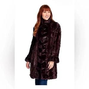 NWT DONNA SALYERS FABULOUS FURS Womens 2X Faux Fur Chic Glam Dressy Coat Merlot - Picture 1 of 10