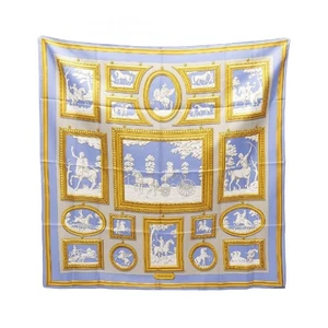 Hermes Carre 90 WEDGWOOD  HERMES Silk Scarf Used Ladies - Picture 1 of 5