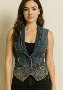 Vintage 90's denim vest size XS -Selena Quintanilla Style    Ii - Picture 1 of 13