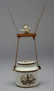 OAK Vintage Hanging Ceramic Planter W/Handpainted Town Design & Girl On A Swing - Picture 1 of 15