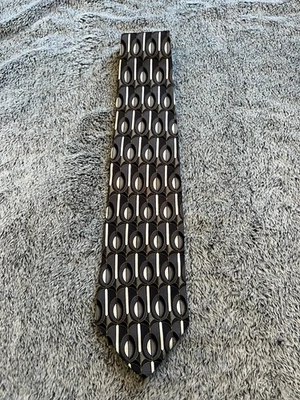 Corbata de seda italiana geométrica negra gris plata Zylos George Machado para hombre 57" x 4"  Foto 1 de 4