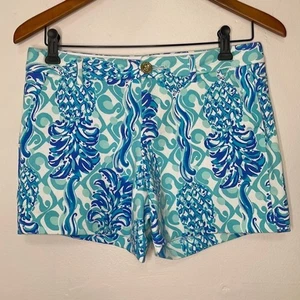 Pantaloncini chino Lilly Pulitzer donna 0 XS blu stampa ananas 4,5" cuciture interne elasticizzate - Foto 1 di 8