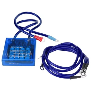 ◇ Car Fuel Saver Voltage Stabilizer Regulator Kit W/ 3 Earth Ground Cables Blue - Picture 1 of 11
