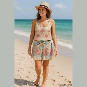 Tori Richard Hawaii Racerback Drop Waist Stretch Strickkleid XS gesmokt Strand - Bild 1 von 9