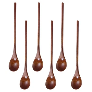 6 Pcs Serving Tools Honey Spoons Round Handle Stirring Baby Wood Wooden - Bild 1 von 12