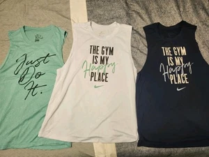 Nike Women Muscle Sleeveless Tank Tops - Lot Of 3 - Medium - EUC - White, Blue, - Picture 1 of 9