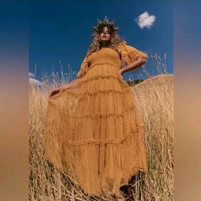 JessaKae Senna Tulle Tiered Maxi Dress Plus Sz 3X Flutter Sleeve Cottage Dainty  - Image 1 of 4