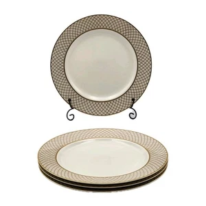 Juego de 4 platos de cena de 10 1/4" dorados y blancos de colección 1985 Fitz and Floyd Dynasty - Imagen 1 de 15