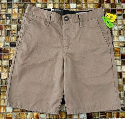 NWT VOLCOM Frickin Chino Stretch Shorts Modern Straight Fit~Youth Size 27~Khaki - Image 1 of 4