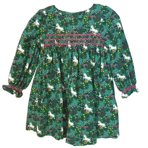 Mini Boden Smocked Unicorn Long Sleeve Fine Corduroy Holiday Dress Size 2/3Y - Picture 1 of 9