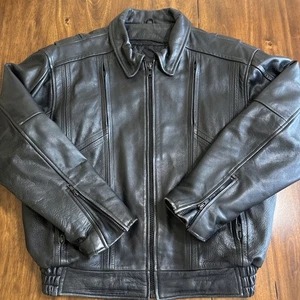 Chaqueta de moto de cuero pesado Leather Gallery para hombre mediana negra - Imagen 1 de 10