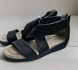 Sandalia para mujer Earth Spirit 7,5 negra D'Orsay cuña trasera cremallera correa al tobillo zapato - Imagen 1 de 6