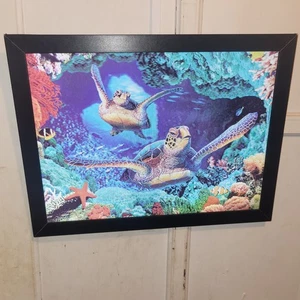 Vintage Linsenkunst Meeresschildkröten Delfine und Clownfische 13 x 17 gerahmt - Bild 1 von 7