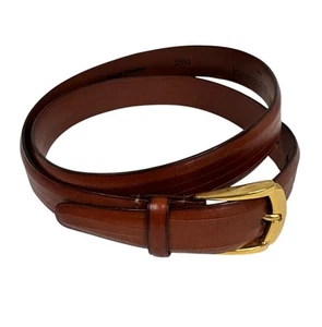 Johnston & Murphy Belt Leather Brown Solid Brass Buckle Aniline Kipskin Size 40 - Picture 1 of 8