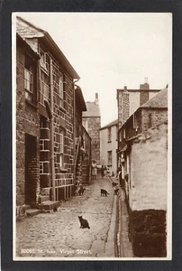 Postcard St Ives nr Hayle Cornwall cats in Virgin Street 1930 RP - Foto 1 di 2
