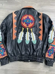 ARTURO BURRAY OLSON NATIVE AMERICAN INDIAN CHIEF LEATHER BIKER JACKET Sz 42 80s - Picture 1 of 17