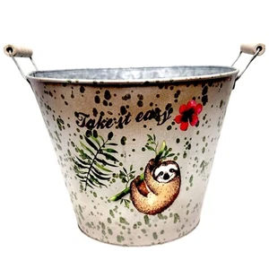 Carino bradipo fioriera metallo secchio prendilo facile design vaso fiori decorazione giardino - Foto 1 di 11