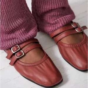 Free People Gemini Leder Mary Jane Riemchen Ballerinas rostrot - Bild 1 von 9