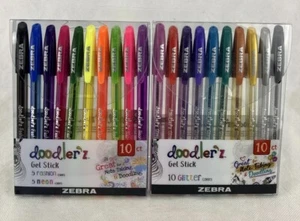 2X Zebra Doodler'z Multi Color Gel Stick Pens Fashion, Neon, Glitter 10 Ct Pk - Picture 1 of 7